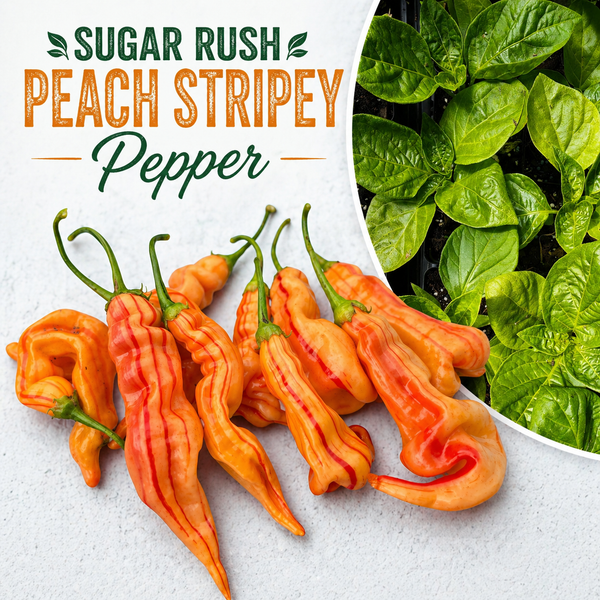 Sugar Rush Peach Stripey, Sweet & Hot Pepper, Rare and Exotic Live Starter Plants - 2.5" pot
